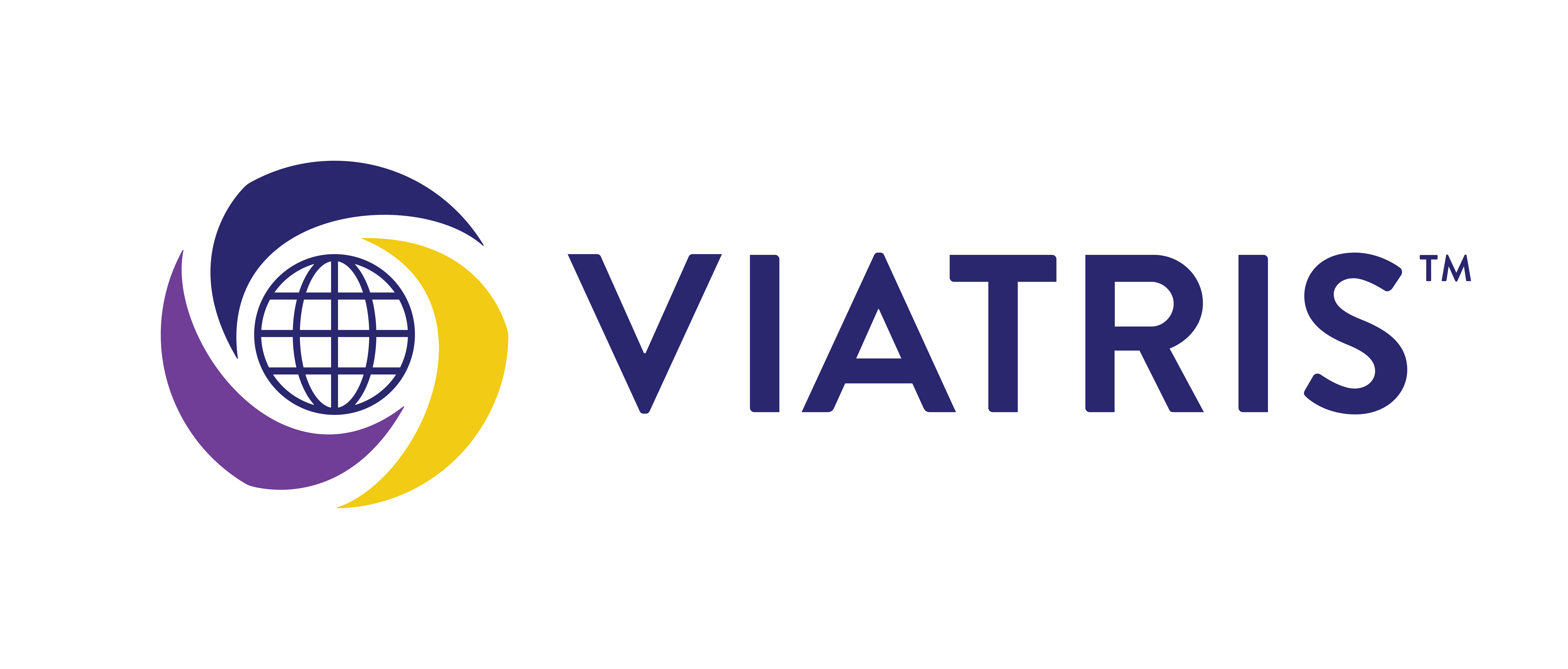 Logo Viatris violet et jaune.